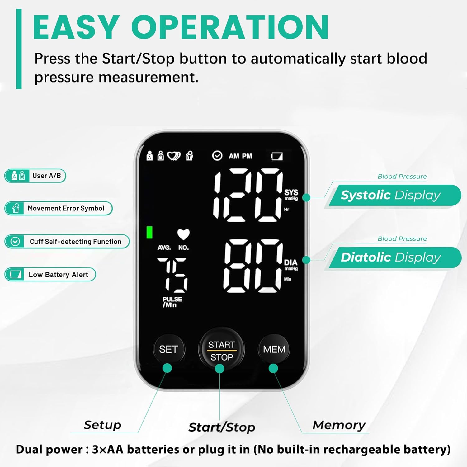 Oklar Blood Pressure Monitor Upper Arm Monitors for Home Use BP Machine Sphygmomanometer with 2x120 Reading Memory Adjustable Arm Cuff 8.7-15.7 Large Display with LED Background Light Storage Bag